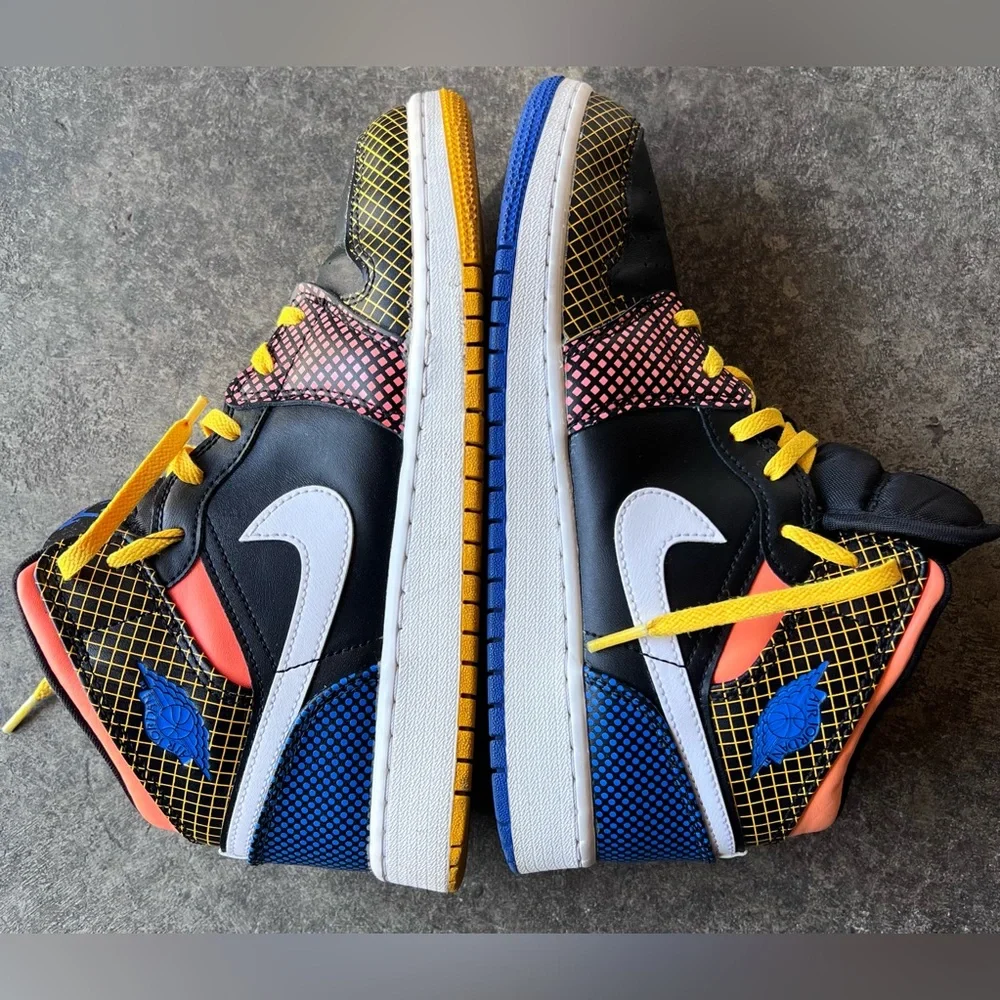 NIKE AIR JORDAN 1 RETRO I MID MMD GS‎ MULTI-COLOR GRID BLACK BLUE DC4092-001 6Y